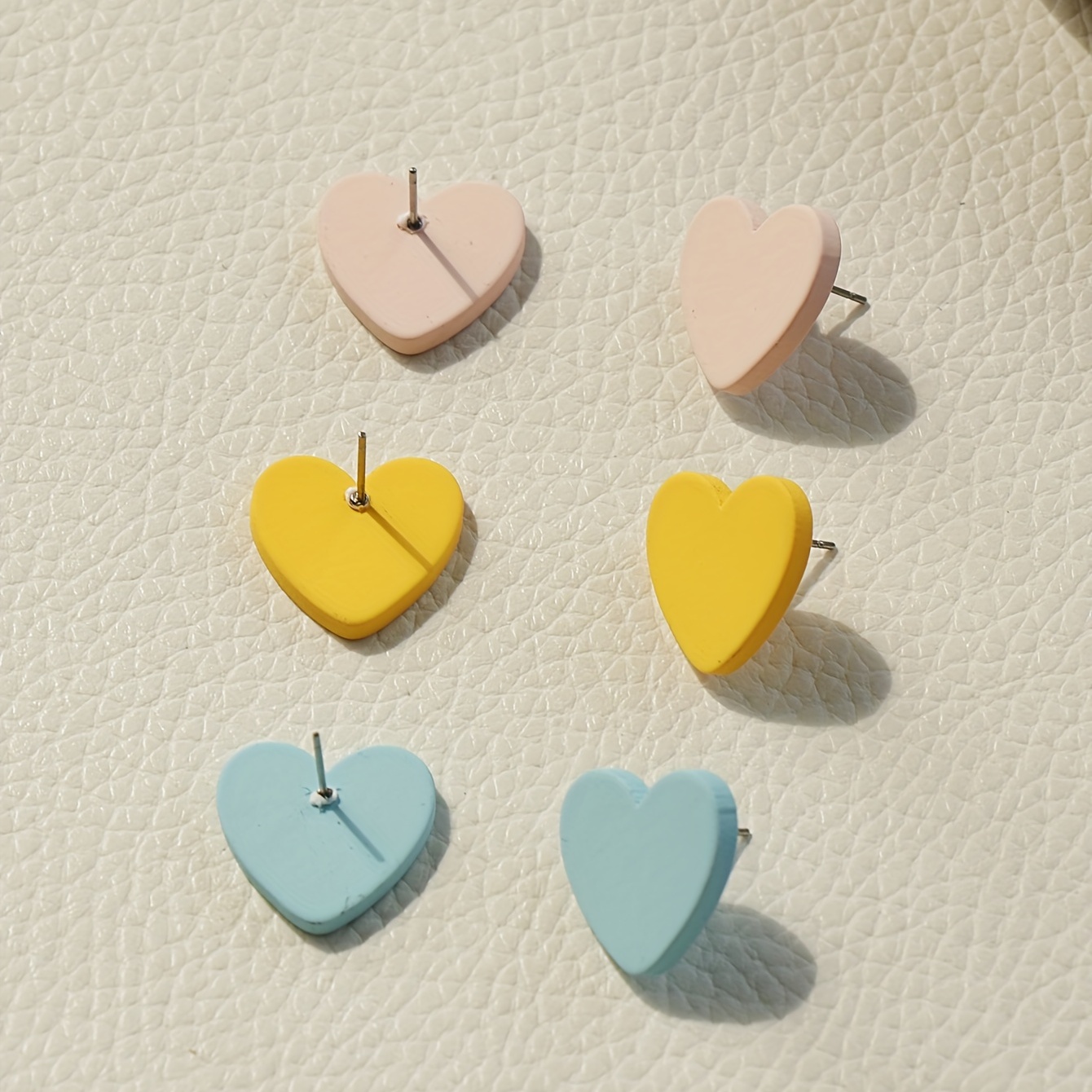 3 Pairs Heart Shape Stud Earrings Set - Sexy Style Polymer Clay Texture